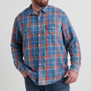 Lucky Brand Classic Plaid Shirt Button Up True Indigo Cotton Faded Unisex XL
